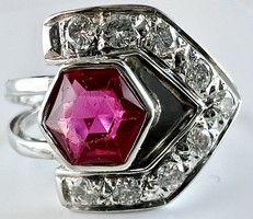 502T. From HUF 1! Art deco ruby (1.0 ct) brilliant (0.4 ct) 14k gold (4.3 g) ring, 1st Class. Stones