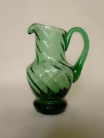 Molded, twisted ribbed small green glass jug, flawless