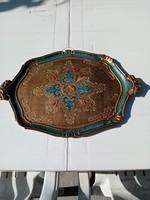 Old Florentine painted wooden tray -- in blue gold color