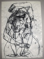 Groteszk rajz ismeretlen kortárs kép alkotás 35x50cm kétoldalas X.