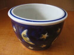 Moon and Stars Hand-Painted in Cobalt Blue on Pottery, Meditation, Zen Candle Holder