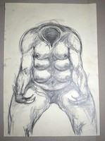 Groteszk rajz ismeretlen kortárs kép alkotás 35x50cm kétoldalas V.