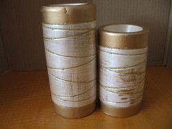 Pair of Gold-Drab Shabby Ceramic Candle Holders