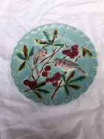 Beautiful rare Sarreguemines majolica plate with birds