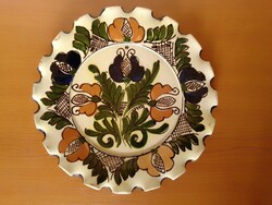 Korondi wall plate with a folk flower pattern, marked, molnos barley