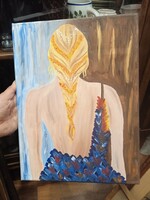 Nő alak, festmény, akril vásznon, 40 x 30 cm-es nagyságú.