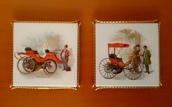 Nostalgia car, oldsmobil ceramic decorative tile, dish coaster, on copper-plated metal legs
