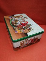 A metal box for Santa Claus or Christmas. Decorative box. Storage, biscuit box.