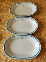Alföldi porcelán ovális tányér kék csíkos, virslis tányér, szélén mintás