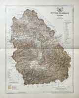 Antik 19.sz Hunyad vármegye térkép nyomat- papír- földrajz, megye, plakát