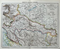 Antik 19.sz Horvát - Szlavon térkép nyomat- papír- szlovén, szerb földrajz, megye, plakát