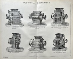 Antique 19th century mechwart cylinder chairs technical print-paper-drawing, mechanical engineering, mechanism, grinder, grinder