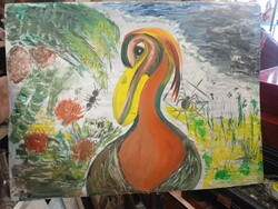 Kakadu ábrázolás, festmény,olaj, 46 x 62 cm-es nagyságú