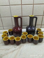 Ceramic drinking set for sale! Tófej ceramic brandy set, 2 jugs, 13 glasses