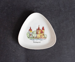 Aquincum retro porcelán háromszögletű tálka - Budapest Vajdahunyad vára szuvenír