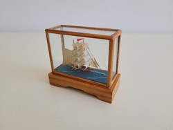 Retro old sailing ship mockup souvenir in glazed wooden box