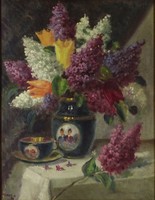1K585 Művész XX. század első fele : Orgonás virágcsendélet