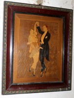 Antique wooden inlaid wall picture in a nice frame 336