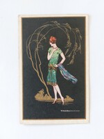 Old postcard from 1928. Corbella art drawing postcard lady