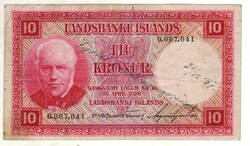 10 krónur 1928 april 15 Izland piros