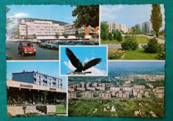 Tatabánya ,látkép, Turrul madár ,régi autók, áruház, lakótelep képeslap 1976