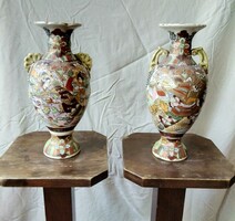 2 richly decorated painted Chinese vases for sale