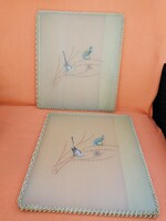 2 Pcs, marked (e b), made of bladder, hand-painted book or booklet cover folder.