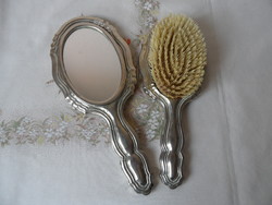 Older alpacca hand mirror and hairbrush