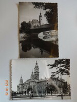 2 Old postcards together: Győr, Rábahíd + city council house - 50s