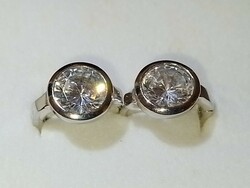 Button socket, zircon stone, rhodium-plated, silver hoop earrings