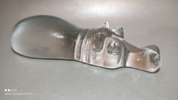 Kosta boda glass paperweight hippo sculpture