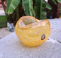 Sárga  repesztett Fátyolüveg fátyol karcagi berekfürdői üveg hamutartó hamus