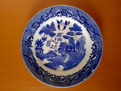Blue and white old antique English glazed ceramic earthenware decorative plate, Chinese pattern, marked, flawless