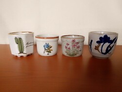 Four flower-patterned glazed ceramic flowerpots, caspo, flawless, for cactus, succulent