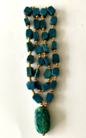 Vintage Egyptian Ceramic Fashion Jewelry Necklace with Scarab Pendant
