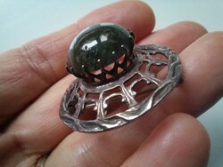 Celtic patterned silver brooch with a large moha agate stone
