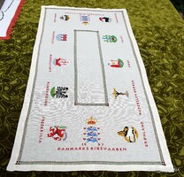Embroidered cross-stitch Danish cloth coat of arms tablecloth middelfart ringkøbing frederica 84x42cm