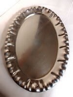 Large, old, silver, chrome-plated metal tray, offering, with embossed rim, flawless