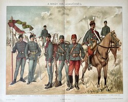 Antique historical print - Hungarian Royal Imperial Guard - lithography - paper - uniform, flag