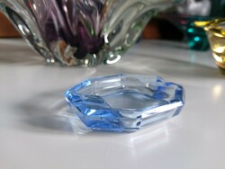 Színes, kék, régi cseh üveg hamutartó kis méret Bohemia glass