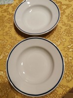 2 db Zsolnay porcelán kék szegélyes mély leveses tányér