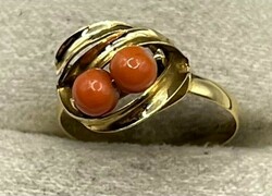 Art Deco 53 as 18K Sarga Arany Ver Piros Korall Gyuru