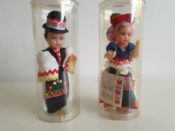 Old retro Mezőkövesdi matyó folk costume applied arts doll pair mid century juried souvenir