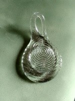 Különleges formájú, kristályüveg füles sétáló gyertyatartó, kézzel készült