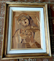 Bér Rudolf (1924 - 2004) Madonna fa intarzia 42x32cm + keret