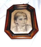 Giuseppe Tarantino Vintage Miniature Silk Painting of a Boy with Seringraphy