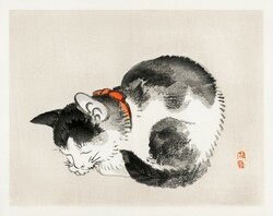 Kono Bairei - Alvó cica - vászon reprint