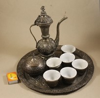 Antik porcelán betétes ötvös kávés készlet 419