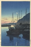 Kawase Hasui - Hajnalban a bárkák - vászon reprint