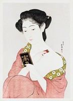 Haschiguchi - young woman powdering herself - canvas reprint